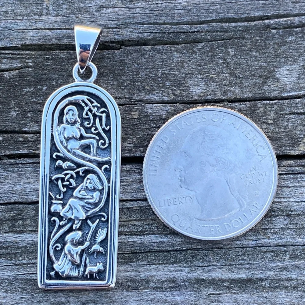 Maiden Mother Crone Pendant in solid .925 Sterling Silver Celtic Triple Goddess - Picture 6 of 11